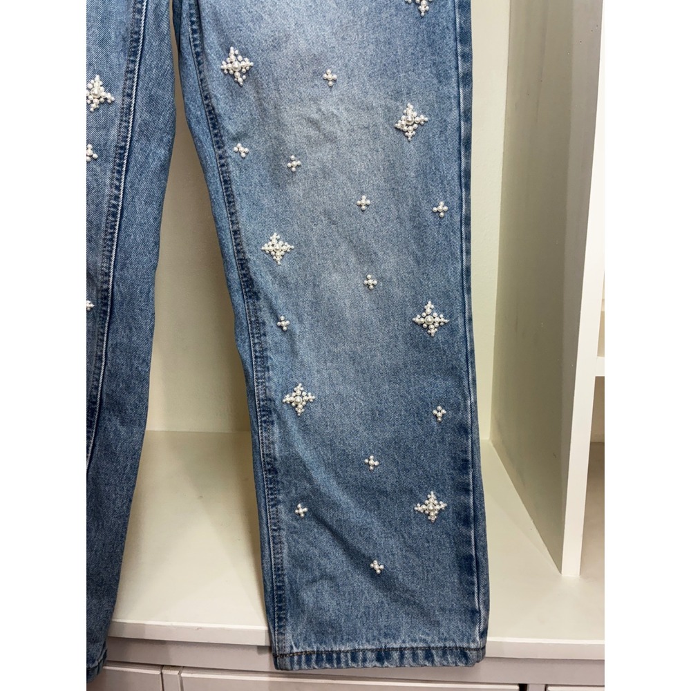 Banjara Pearl Starburst Embellished High Rise Straight Leg Jeans Blue 11/29 - Picture 8 of 11